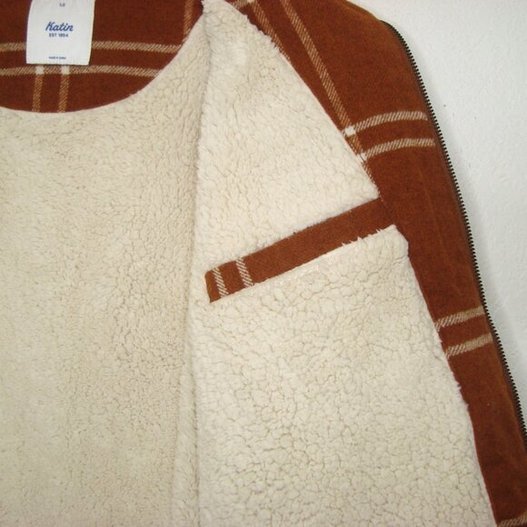 KATIN Men Sherpa Lined Zip Up Crosby Jacket Shacket Wool Blend Rusty Brown - Picture 12 of 14
